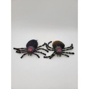 Lot Of 2 Vtg Halloween Large 8" Rubber "Hairy" Spiders Suction Cup For Window